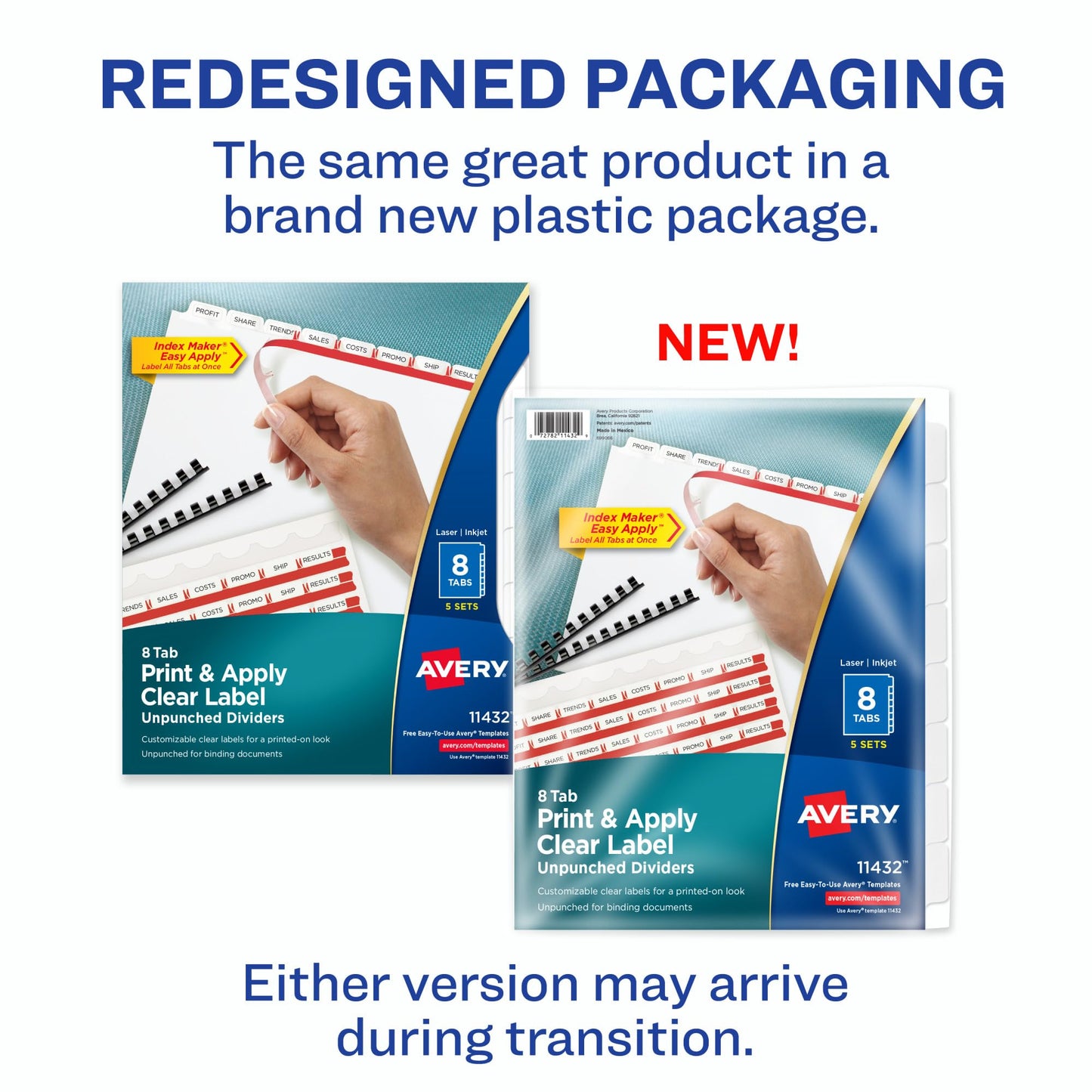 Avery 8 Tab Unpunched Dividers for Use with Any Binding System, Easy Print & Apply Clear Label Strip, Index Maker Customizable White Tabs, 5 Sets (11432)