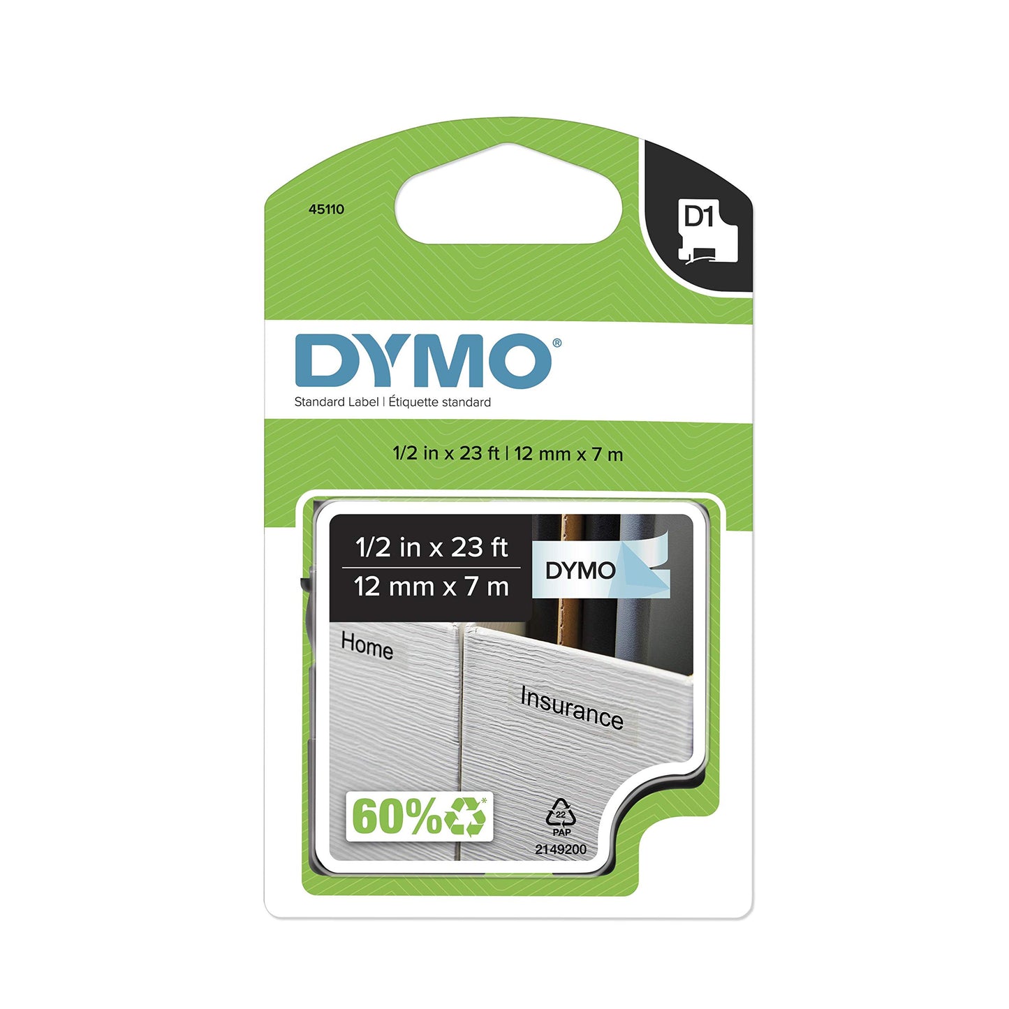 DYMO All-Purpose Labels for DYMO XTL Label Makers, Black on White, 1/4", 1 Roll (1868751)