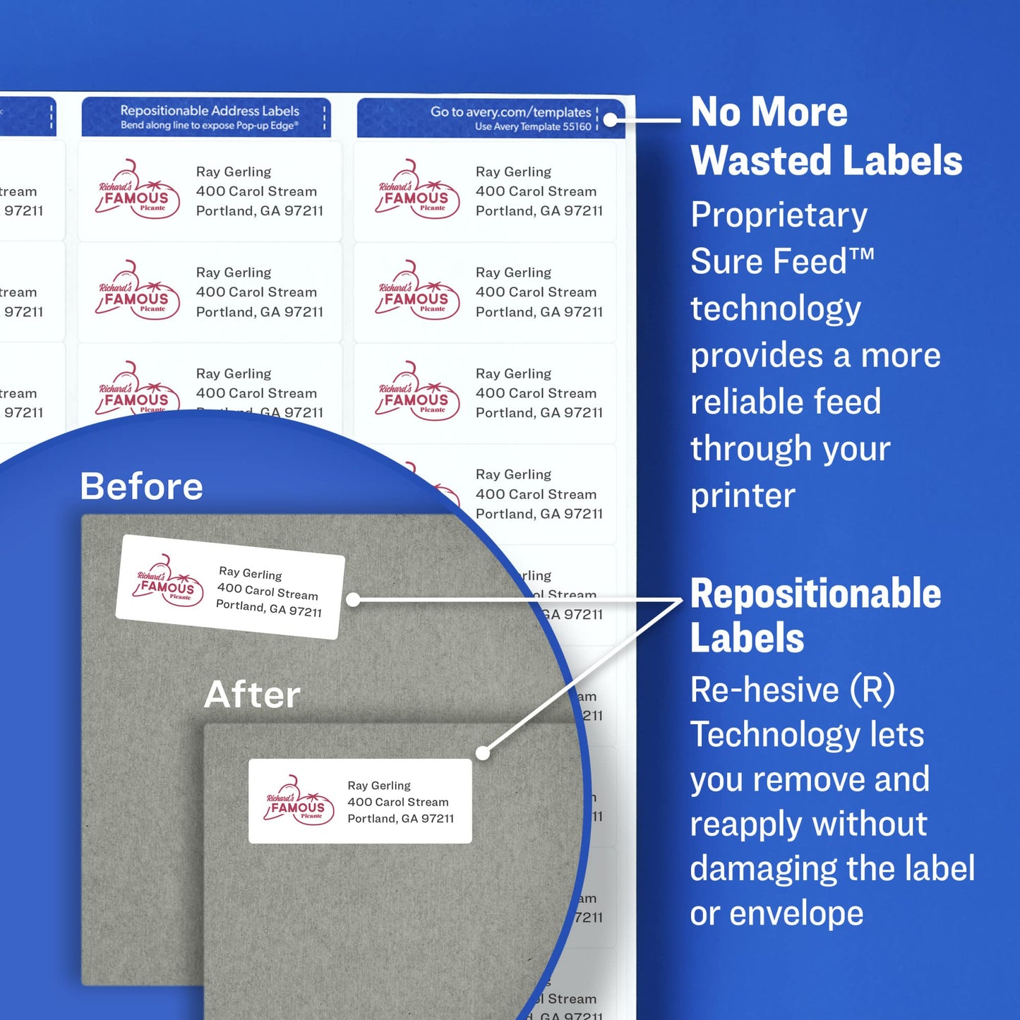 Avery Repositionable Labels, Sure Feed, 2" x 4", 250 Labels (58163)