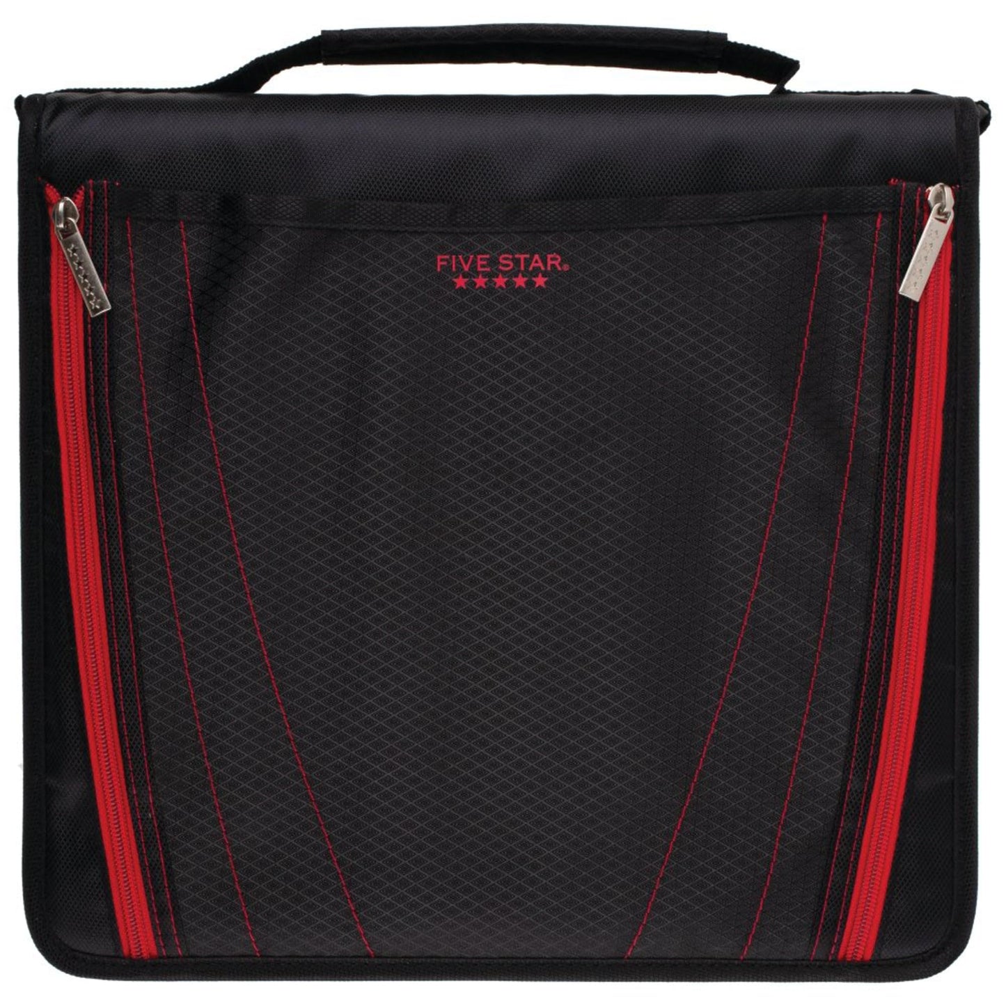 Five Star® Zipper 3-Ring Binder With Pencil Pouch, 2" Round Rings, Black/Red