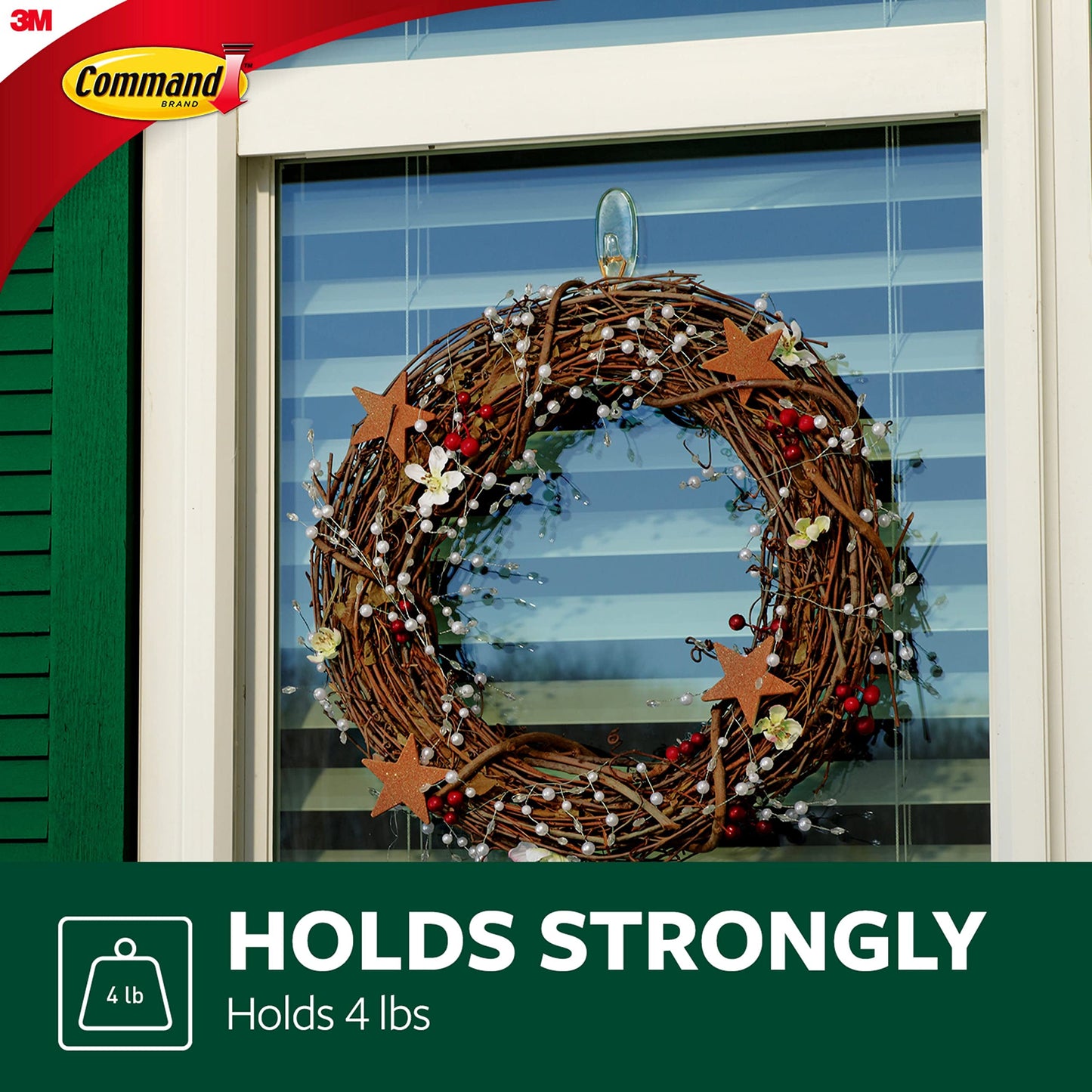 Command Outdoor Large Window Hook, Clear, 1-Hook, 2-Strips, Decorate Damage-Free