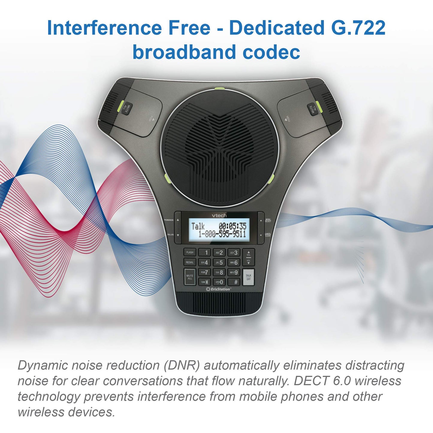 VTech VCS702 ErisStation DECT 6.0 Conference Phone with Two Wireless Mics Using Orbitlink Wireless Technology