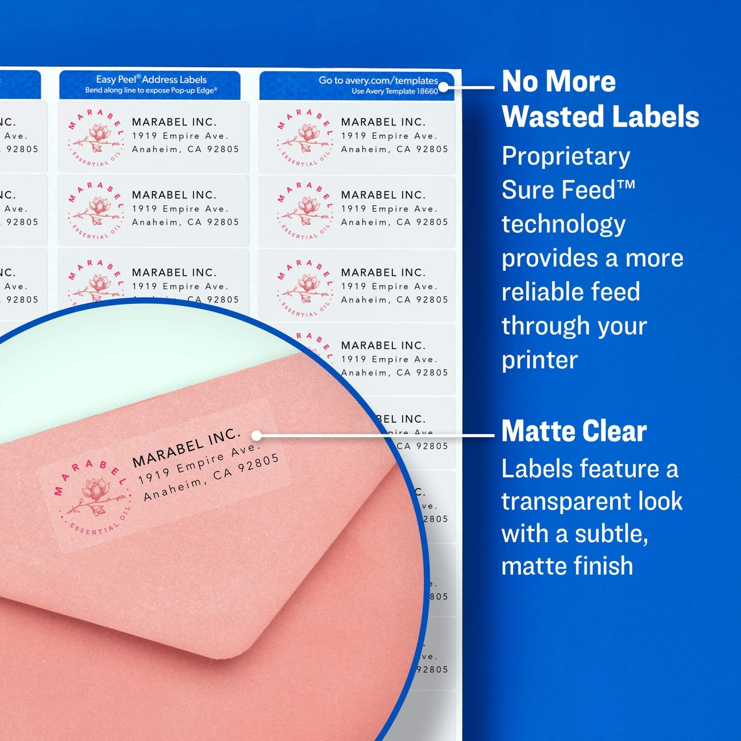 Avery Printable Shipping Labels with Sure Feed, 2" x 4", Matte Clear, 100 Blank Mailing Labels (18663)