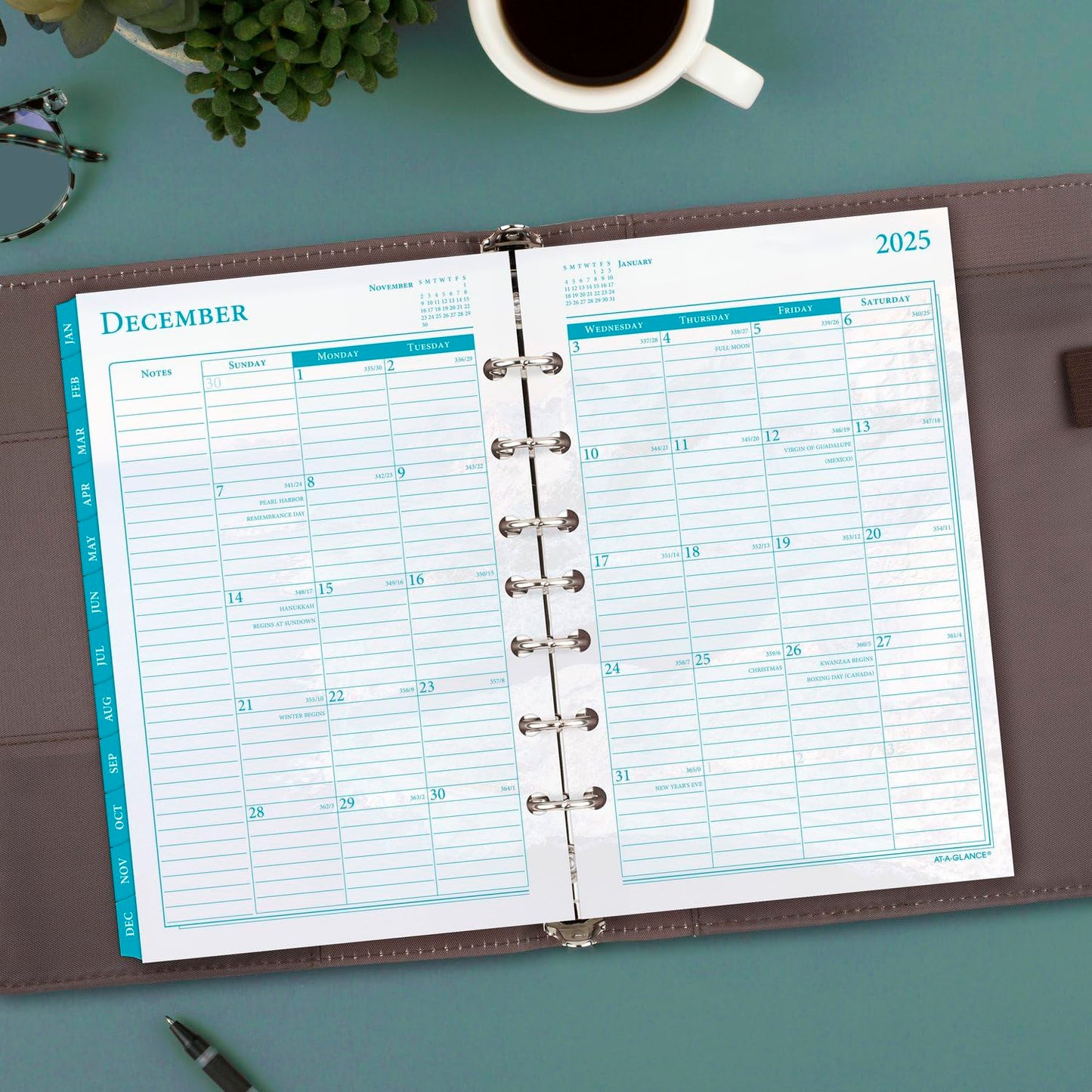 AT-A-GLANCE 2025 Planner Refill, Weekly & Monthly, 5-1/2" x 8-1/2", Desk Size, Loose-Leaf, Seascapes (381-285Y-25)