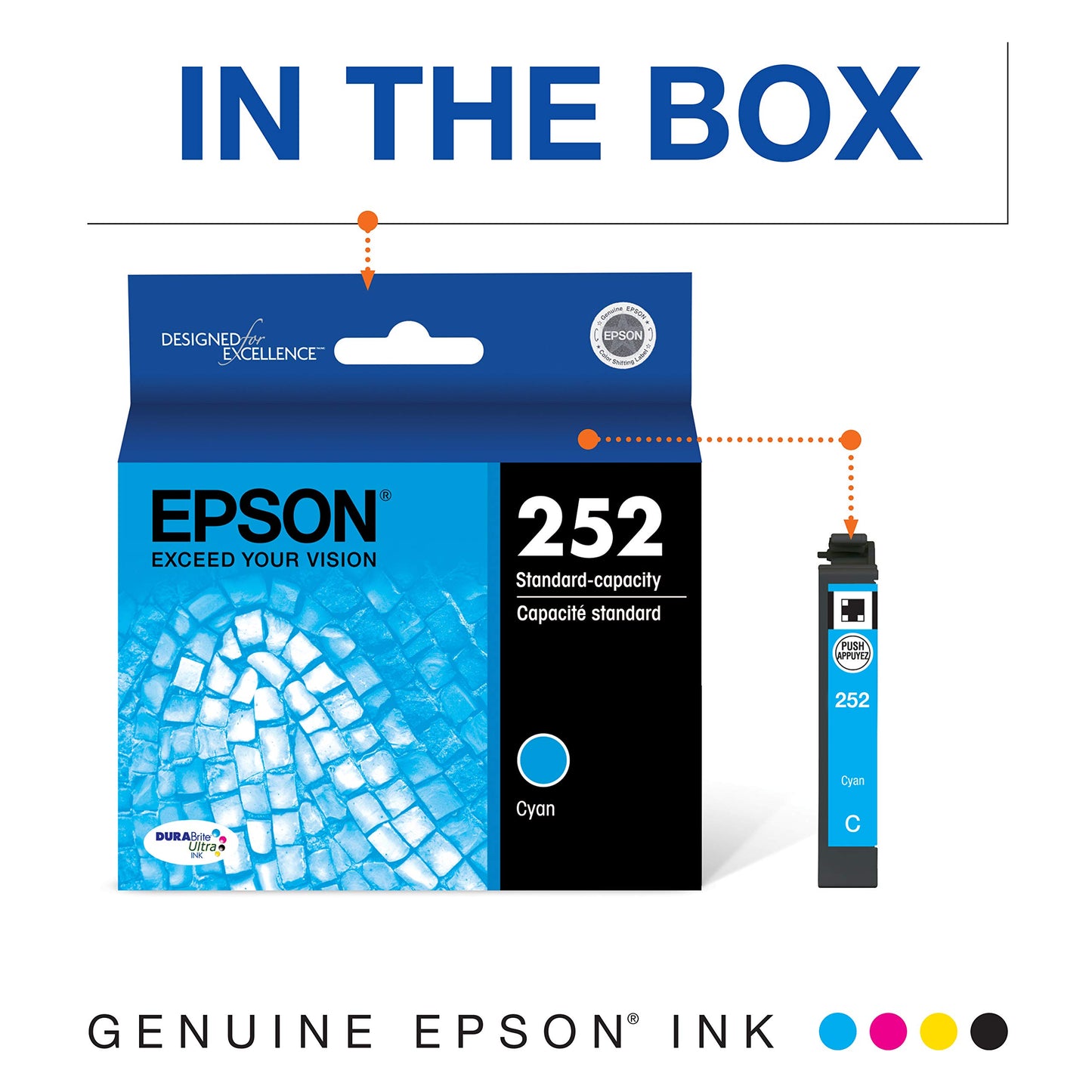 Epson T252 DURABrite Ultra Ink Standard Capacity Cyan Cartridge (T252220-S) for Select Workforce Printers, 1 Count (Pack of 2)
