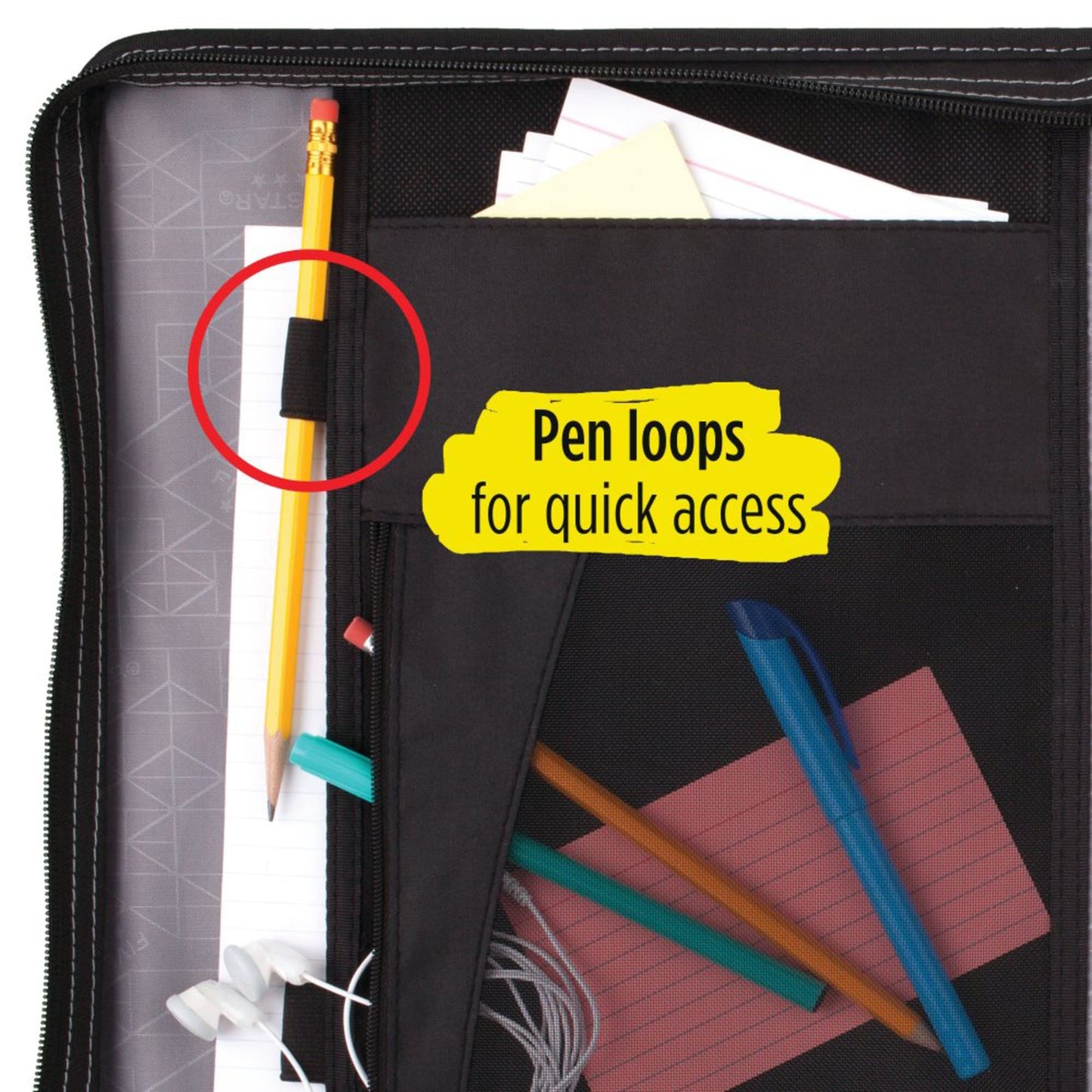 Five Star® Zipper 3-Ring Binder, 1 1/2" Round Rings, Black/Gray