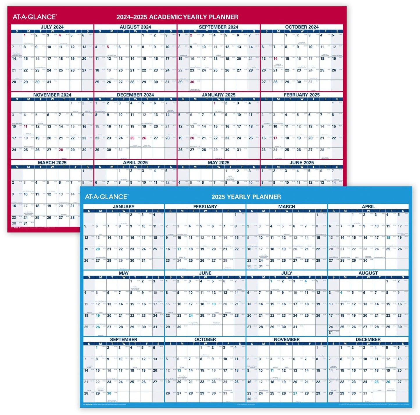 AT-A-GLANCE 2024-2025 Erasable Calendar, Dry Erase Wall Planner, 48" x 32", Extra Large, Academic & Regular Year, Double Sided, Horizontal (PM326S2825)