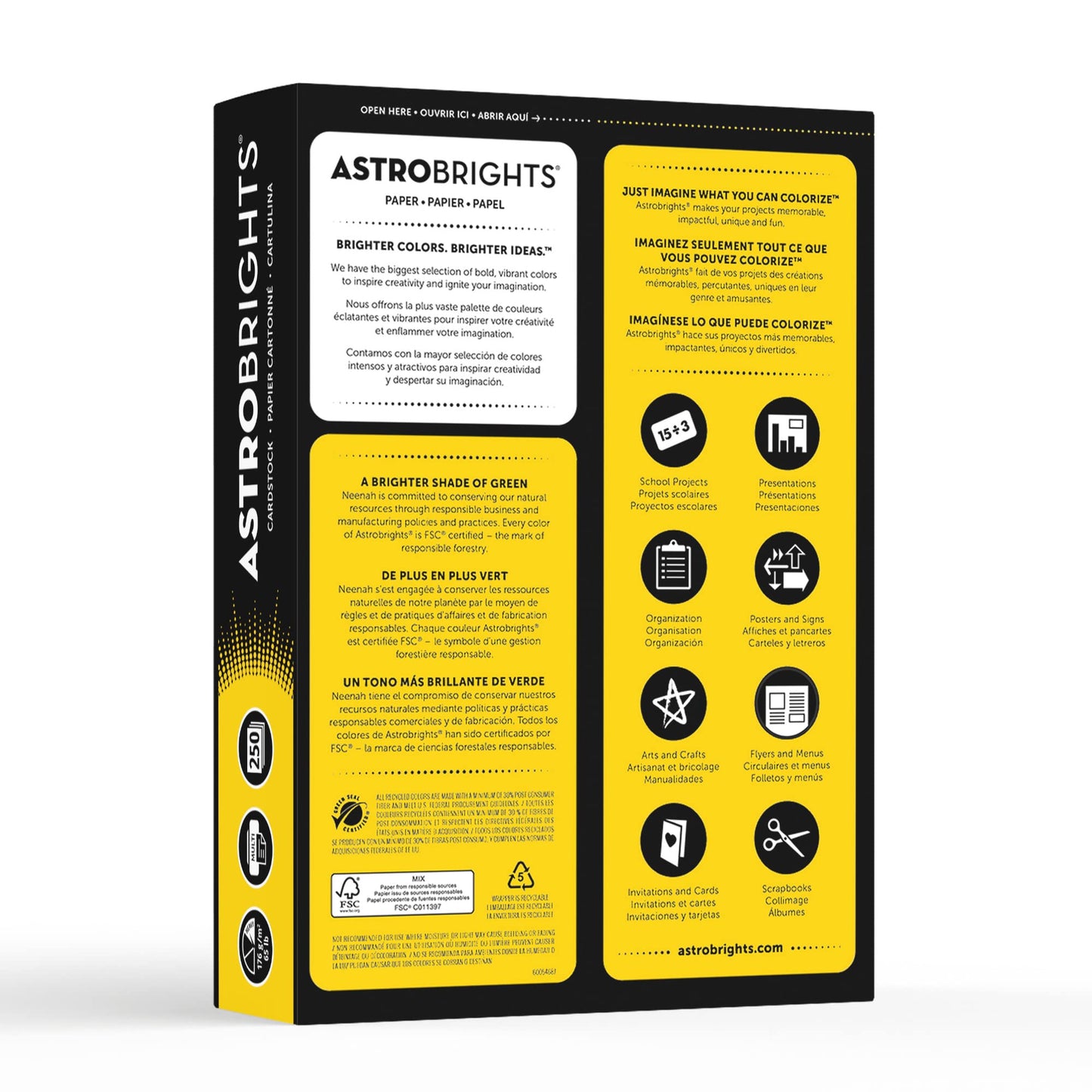 Astrobrights(R) Cover Stock, 8 1/2in. x 11in., 65 Lb, Solar Yellow, Pack Of 250 Sheets, 21738