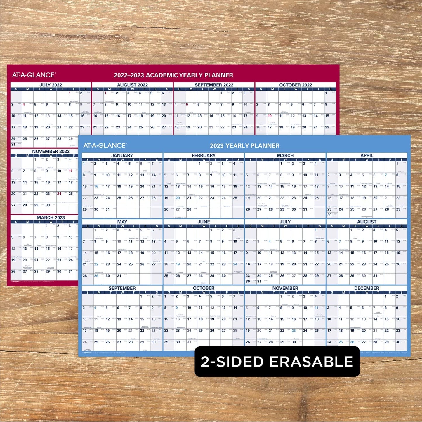 AT-A-GLANCE 2022-2023 Erasable Calendar, Dry Erase Wall Planner, 48" x 32", Jumbo, Academic & Regular Year, Double Sided, Horizontal (PM326S28)