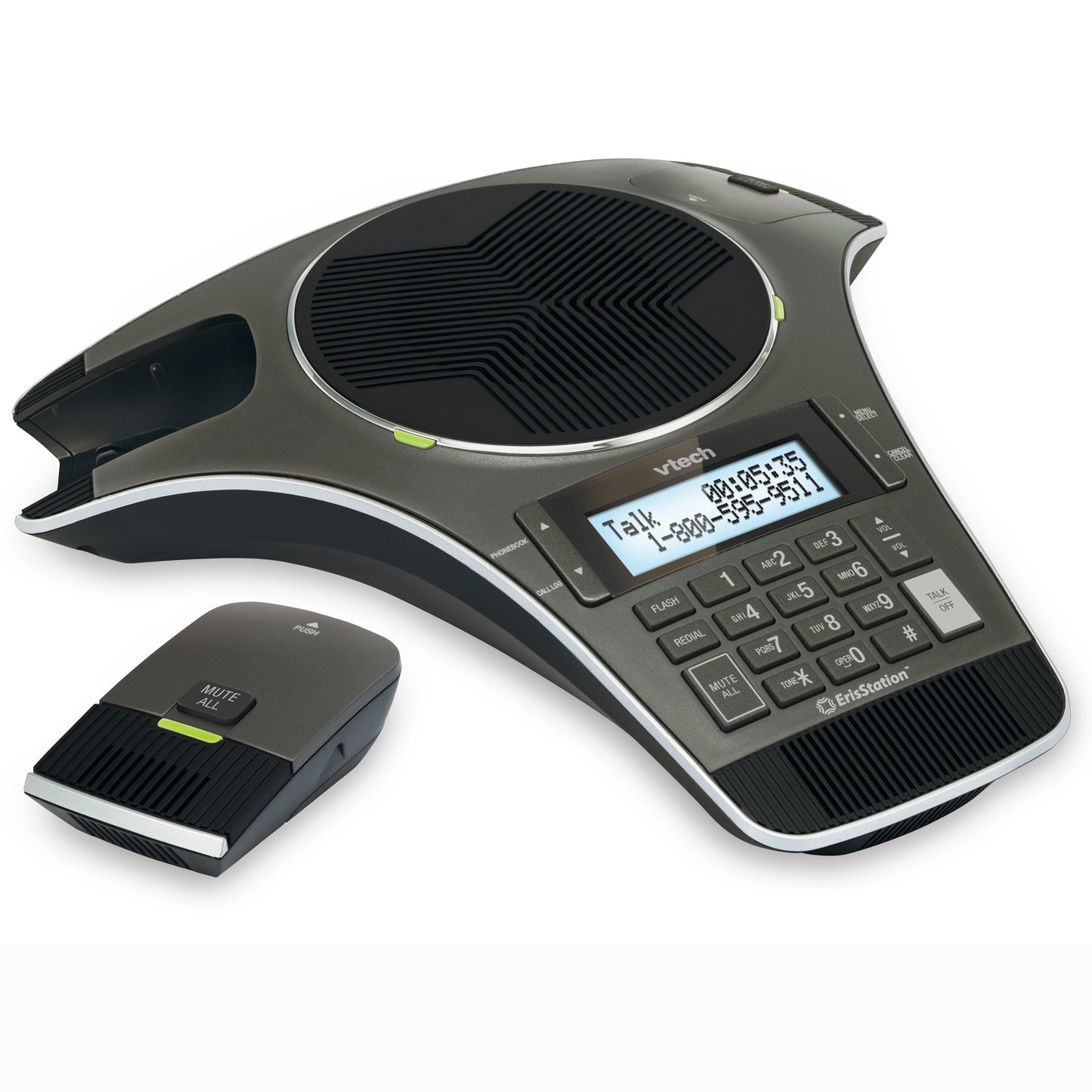 VTech VCS702 ErisStation DECT 6.0 Conference Phone with Two Wireless Mics Using Orbitlink Wireless Technology