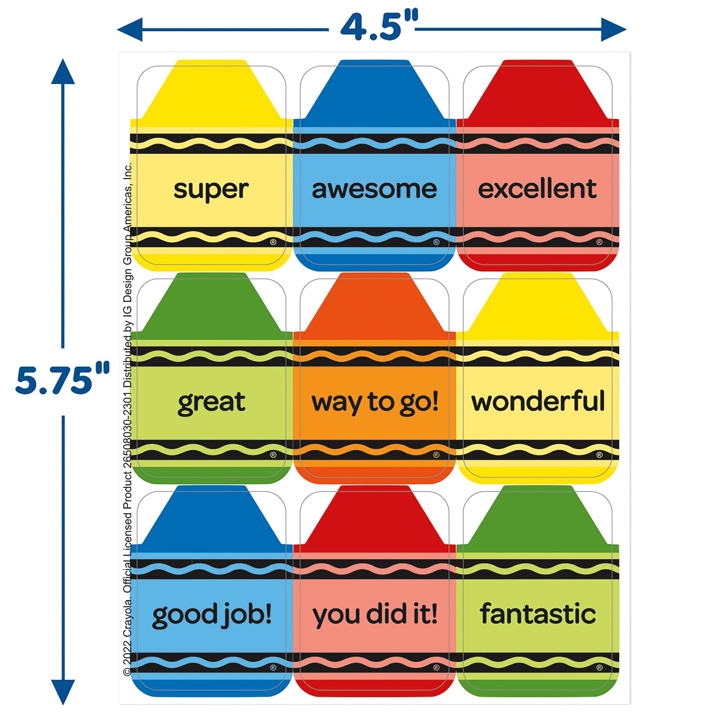 Eureka Crayola Crayons Extra Large Stickers for Kids and Teachers, Multicolor, 36 Pieces