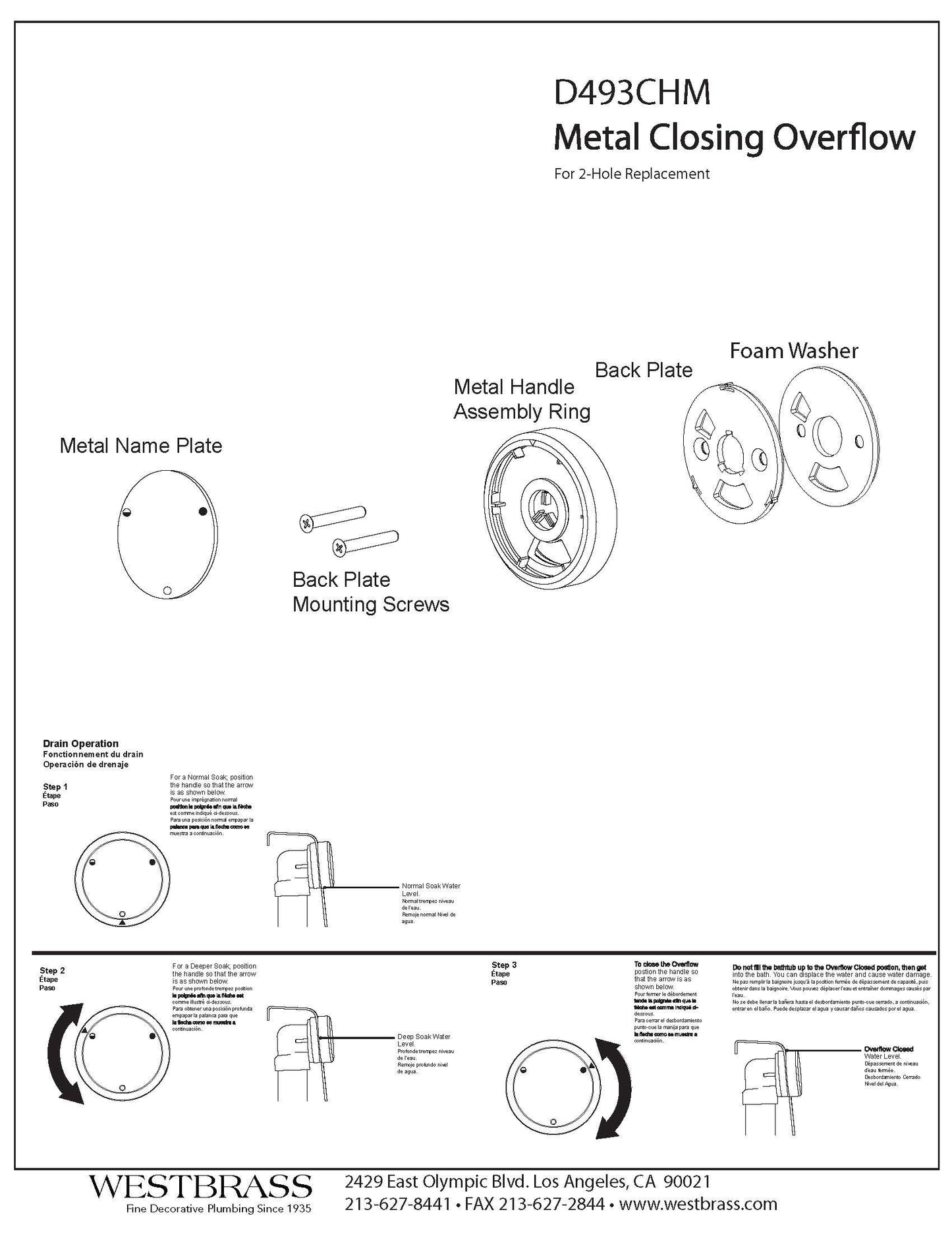 Westbrass D493CHM-12 Universal Patented Deep Soak Round Replacement 2-Hole Bathtub Overflow Cover for Full and Over-Filled Closure, 1 Pack, Oil Rubbed Bronze