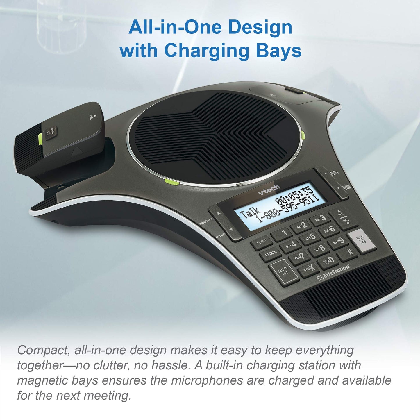 VTech VCS702 ErisStation DECT 6.0 Conference Phone with Two Wireless Mics Using Orbitlink Wireless Technology