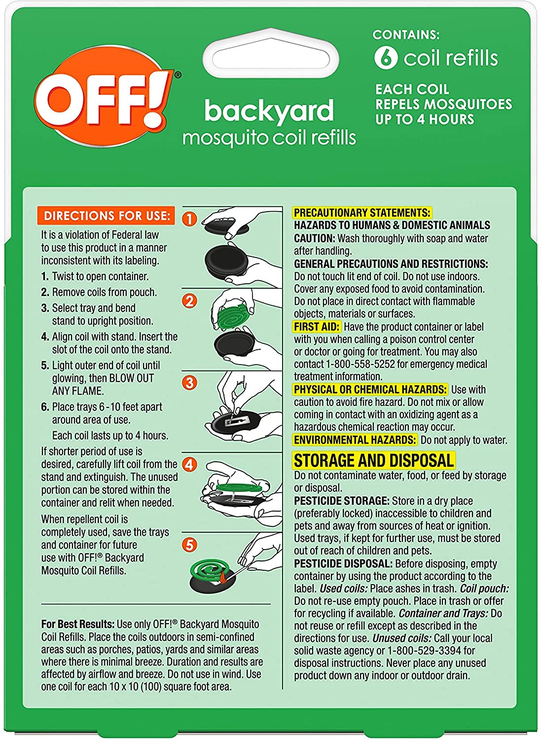OFF! Backyard Mosquito Repellent Coil Refills, Perfect for Outdoor Patios Country Fresh Scent, 6 Count