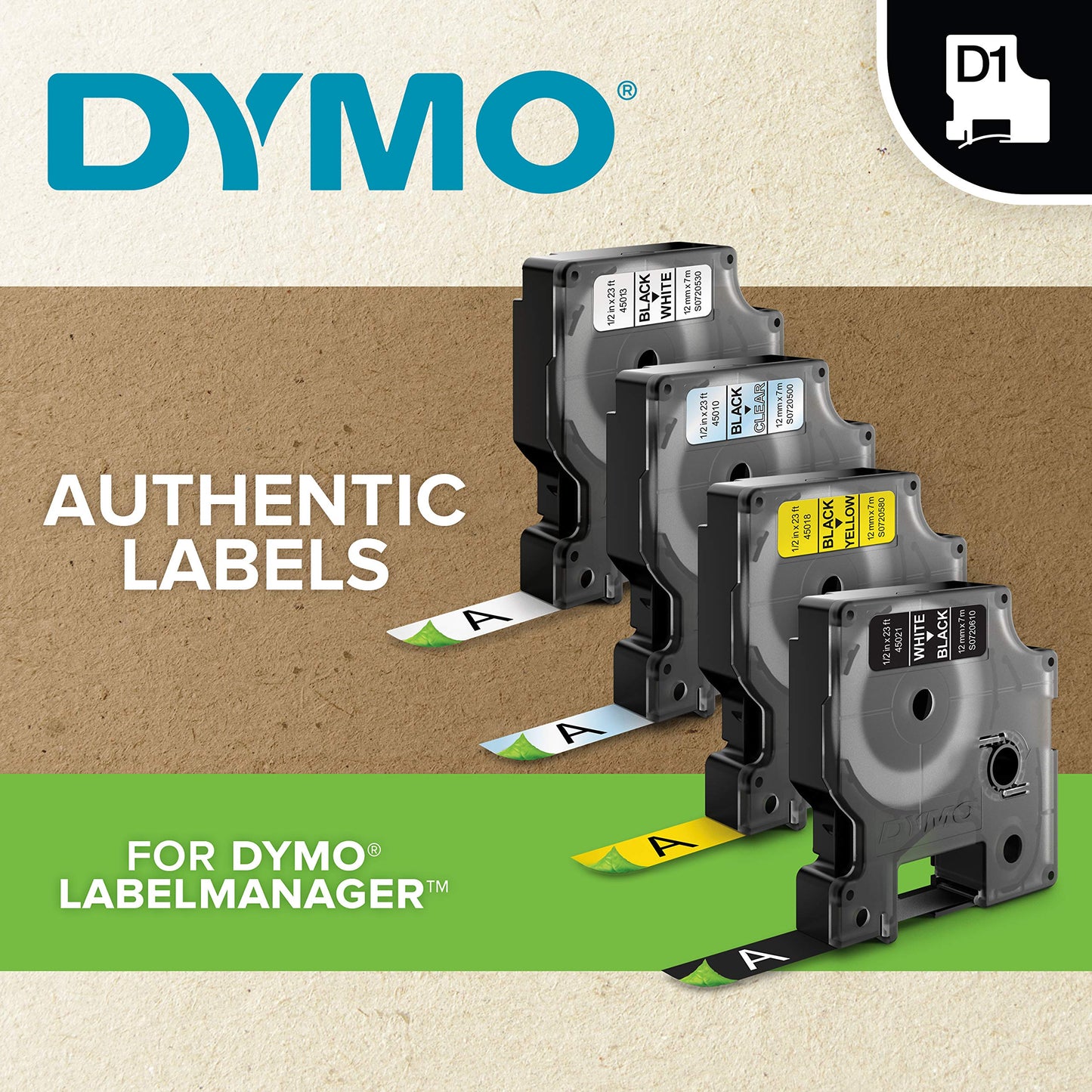 DYMO All-Purpose Labels for DYMO XTL Label Makers, Black on White, 1/4", 1 Roll (1868751)