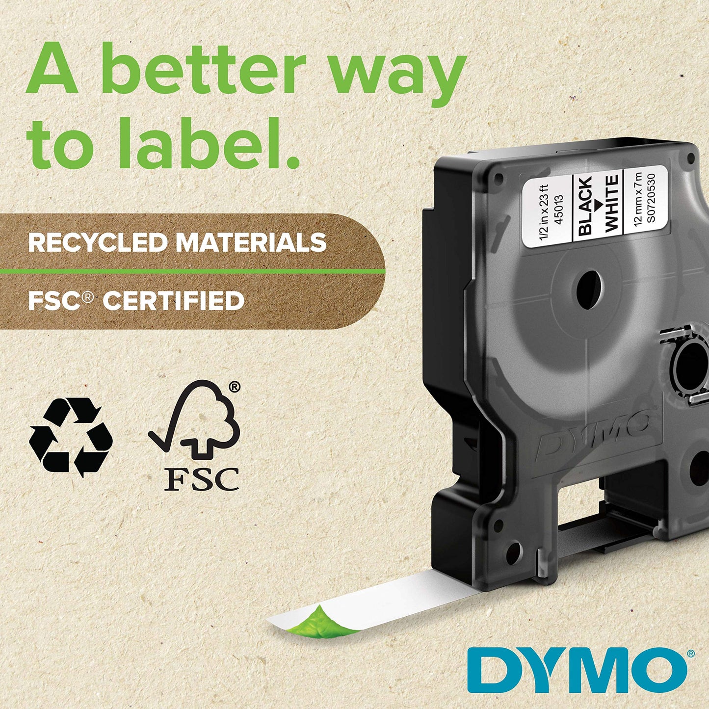 DYMO All-Purpose Labels for DYMO XTL Label Makers, Black on White, 1/4", 1 Roll (1868751)