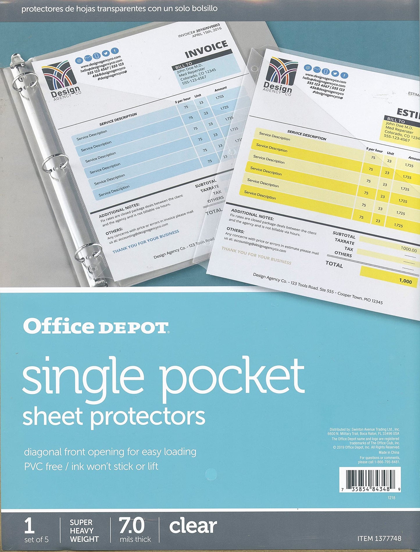 Office Depot Premium Single Pocket Sheet Protectors, 8.5" x 11", Clear, 5-Pack