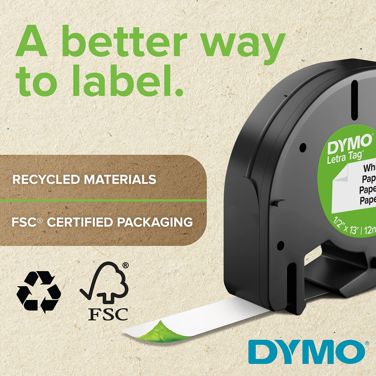 DYMO - DYM16952 Authentic LetraTag Labeling Tape for LetraTag Label Makers, Black Print on Clear pastic Tape, 1/2'' W x 13' L, 1 roll (16952)