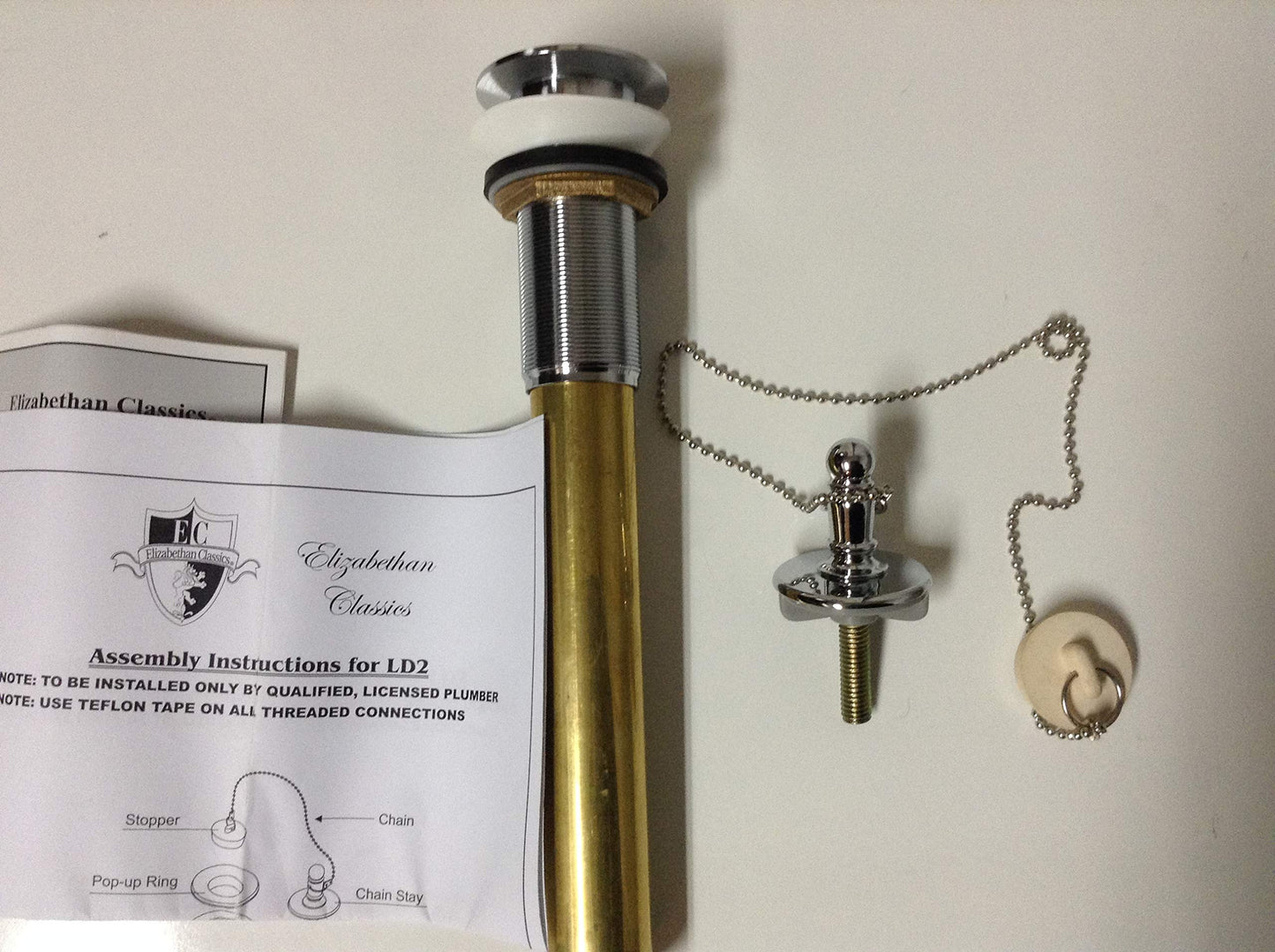 Elizabethan Classics ECLD2CP Pull-Out Lavatory Drain with Chain Stay, Chrome