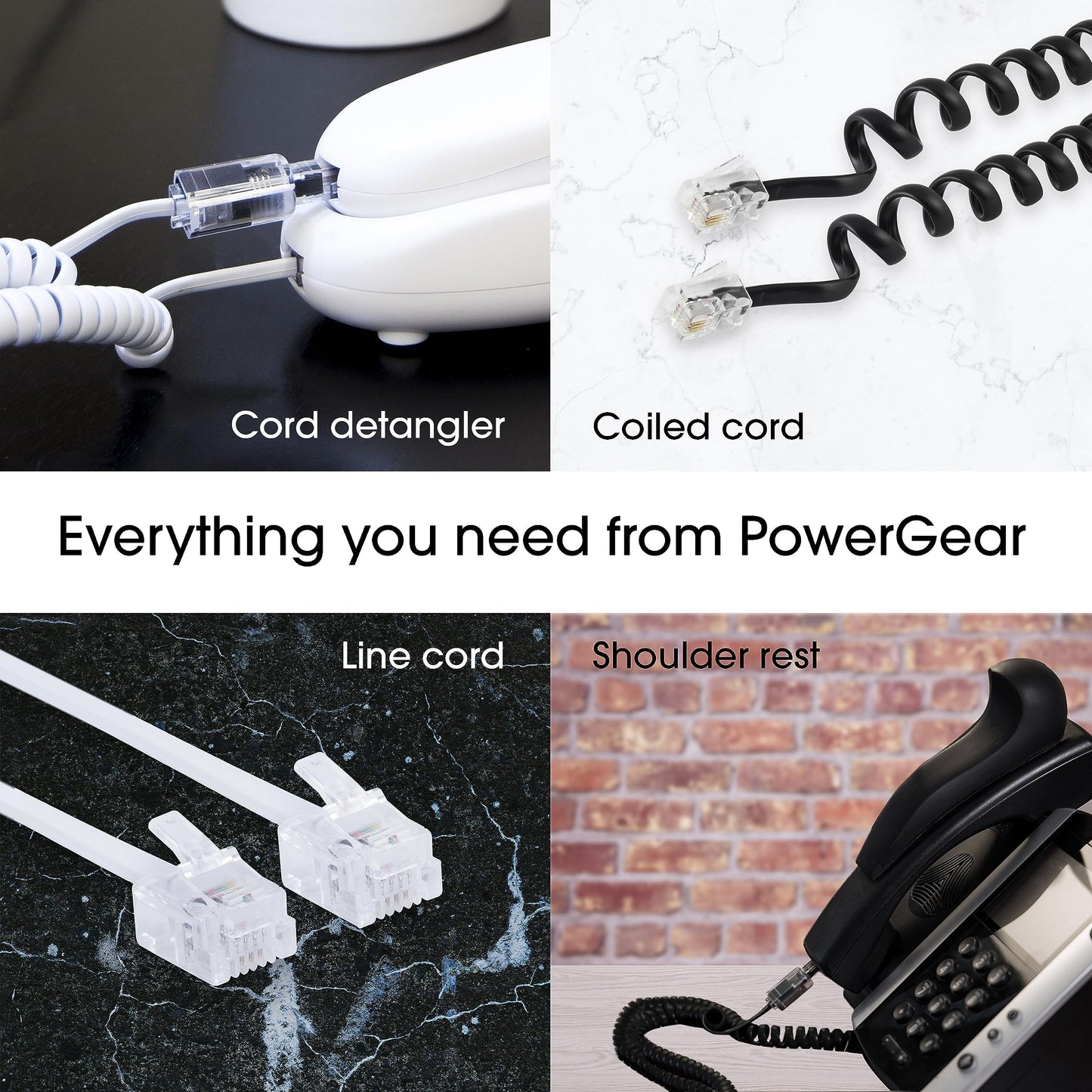 Power Gear Telephone Line Cord, 7 ft (Pack of 10), Phone Cord, Modular Jack Ends, Works for Phone, Modem or Fax Machine, for Use in Home or Office, White, 52233