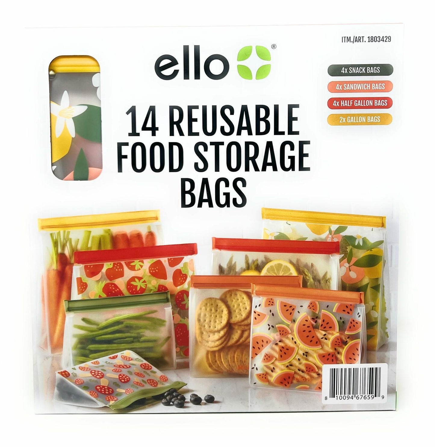 Ello Reusable Food Storage Bags - 14 Pieces