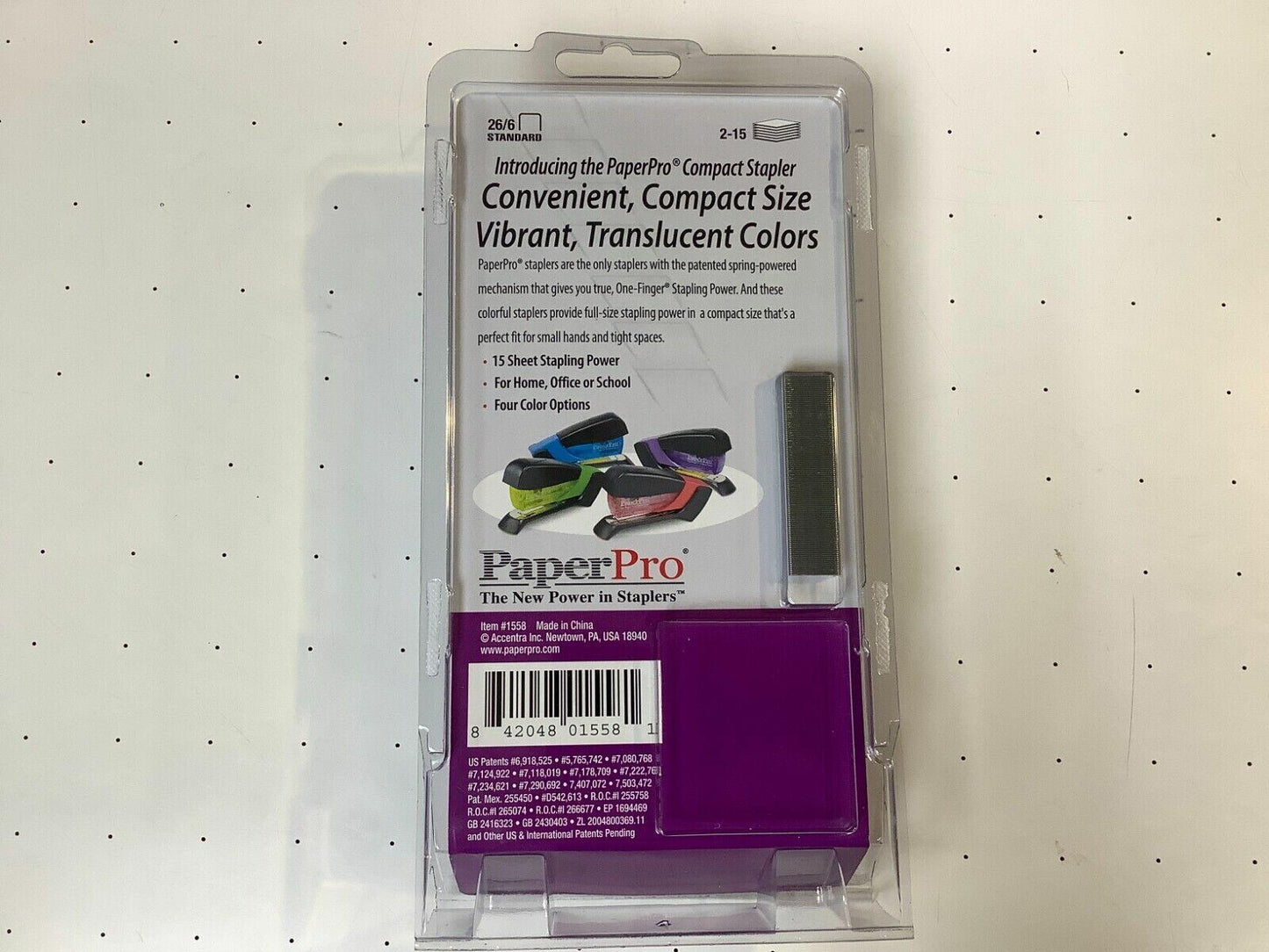 Paper Pro Compact Stapler 15 Sheet, One Finger Stapling BLACK BLUE - OPEN BOX