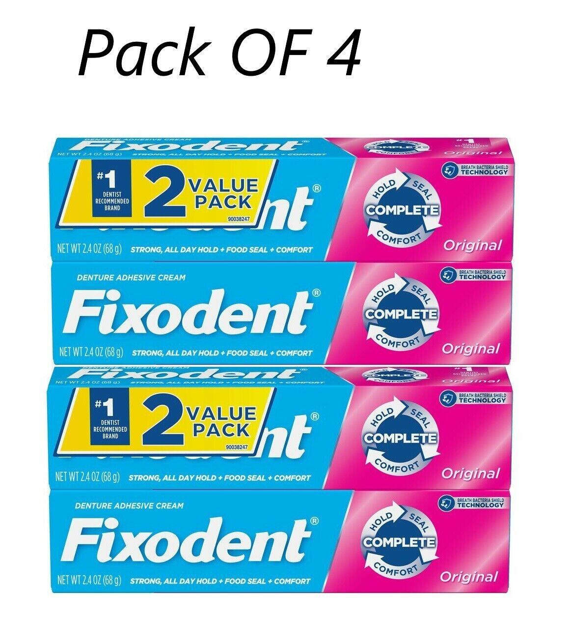 Fixodent Complete Denture Adhesive Cream, Original 2.40 OZ Each Pack of 4