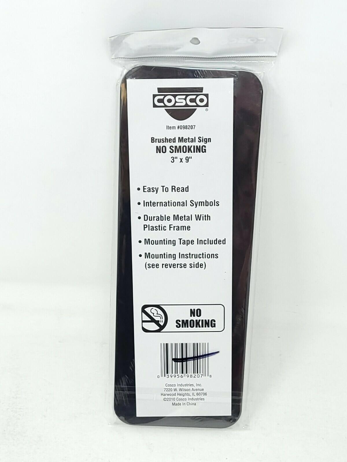 COSCO Brush Metal Office Sign, No Smoking, 9 x 3, Silver/Red 039956982078