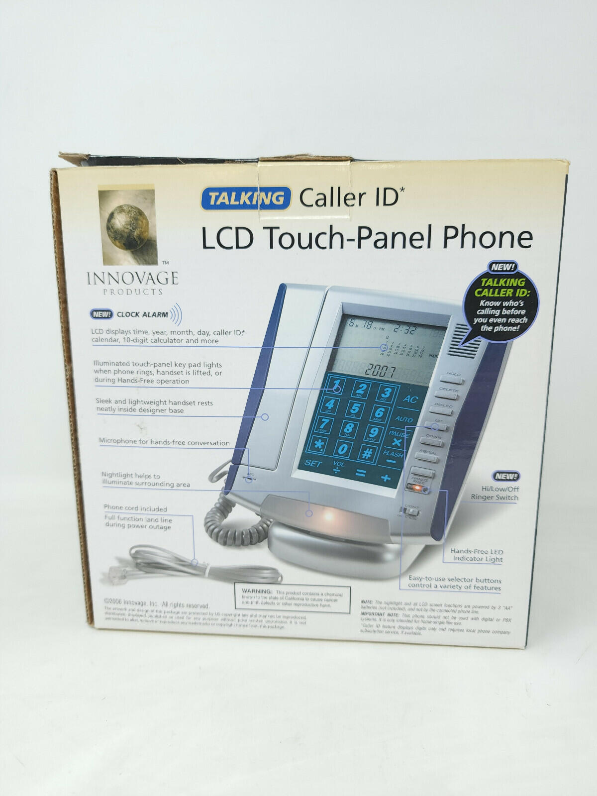 Innovage Phone Talking Caller ID LCD Touch Panel Land Line - NEW OPEN BOX