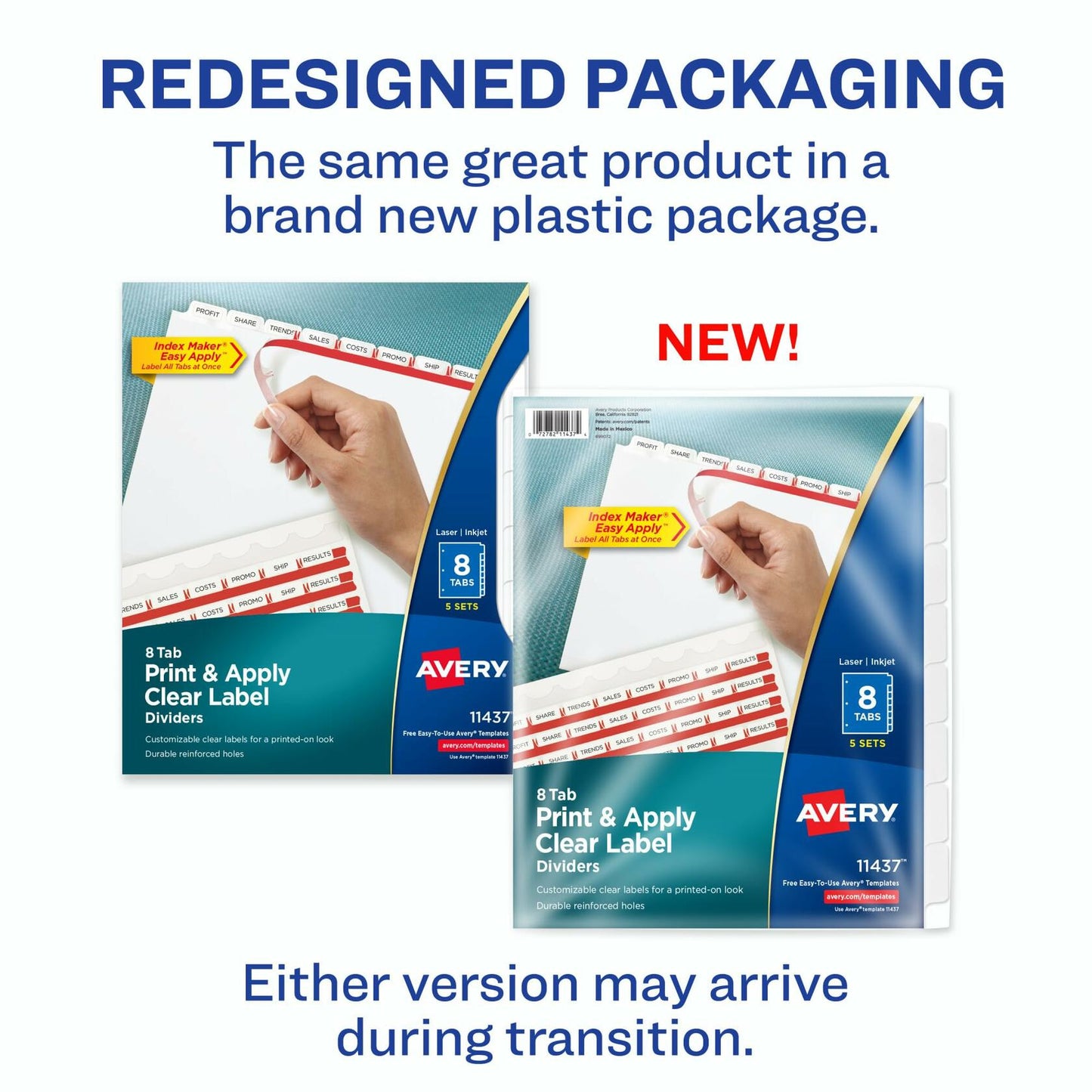 Avery 8 Tab Dividers for 3 Ring Binder, Easy Print & Apply Clear Label Strip,