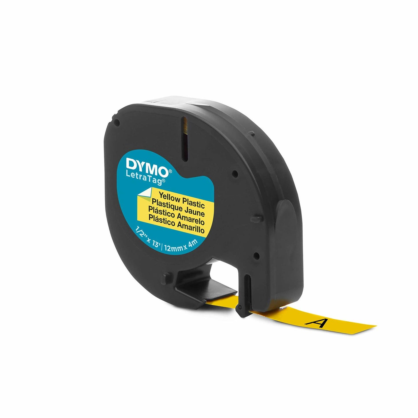 DYMO LetraTag Labeling Tape for LetraTag Label Makers, Black Print on Yellow Tape, 1/2'' W x 13' L, 1 roll (91332)