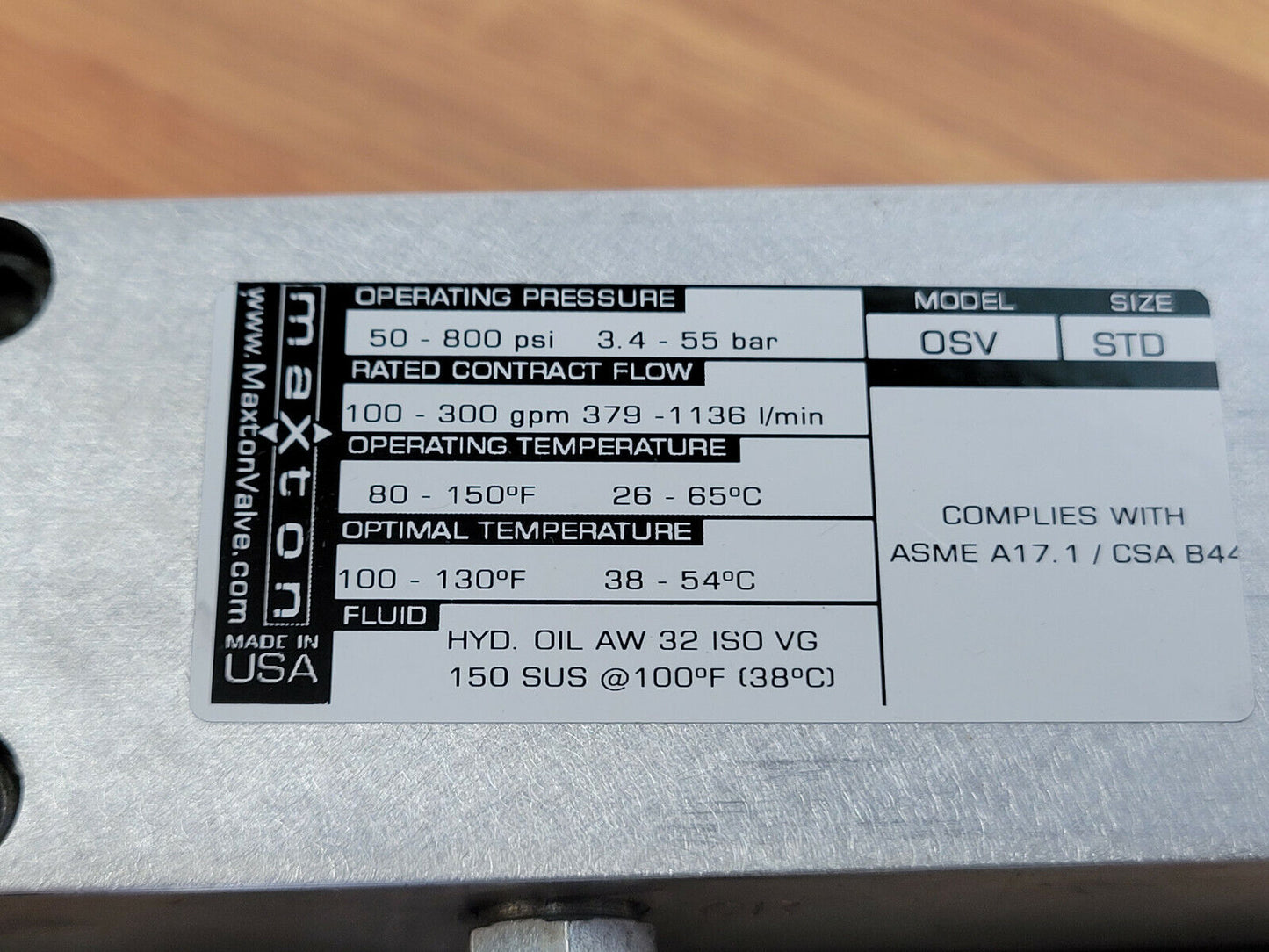 Maxton OSV STD Elevator Safety Shutoff Valve - New without box
