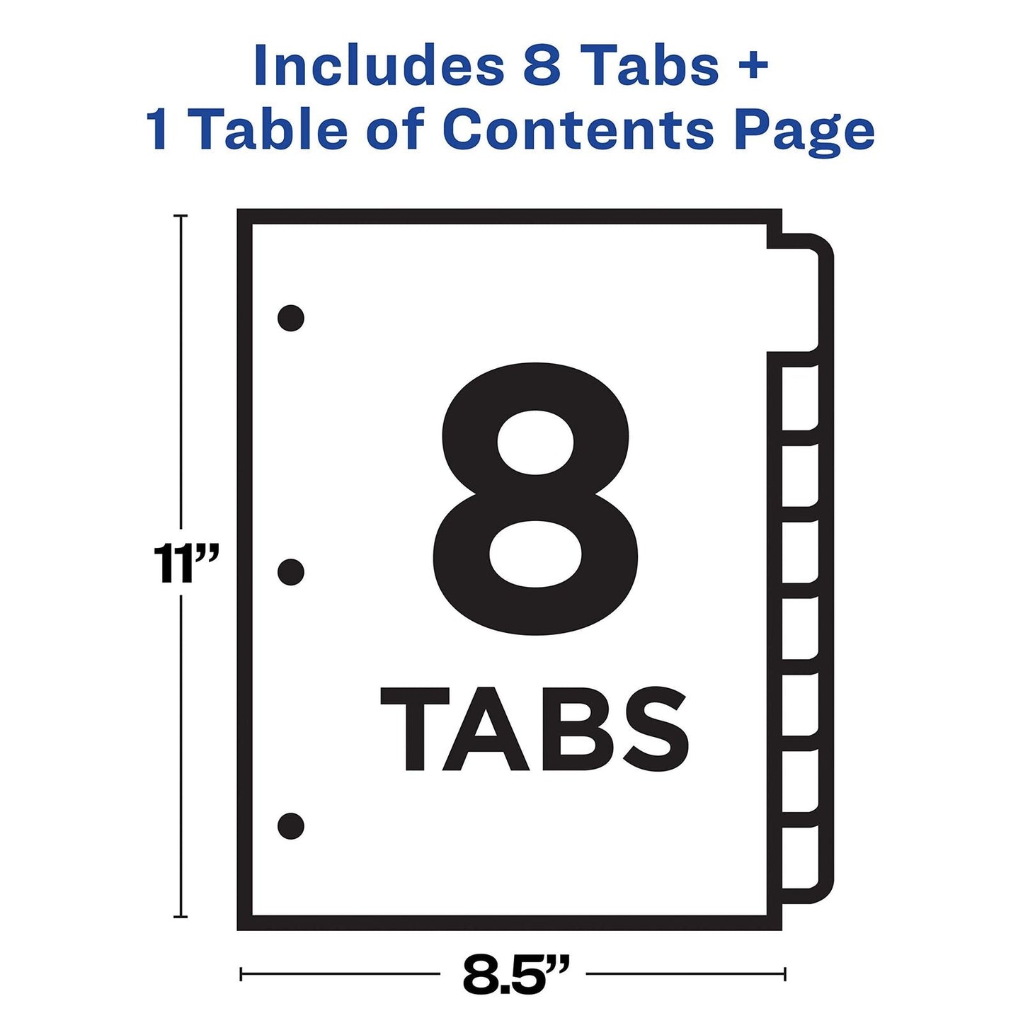 Avery 8-Tab Dividers, Table of Contents, Classic White Tabs, 1 Set (11132)