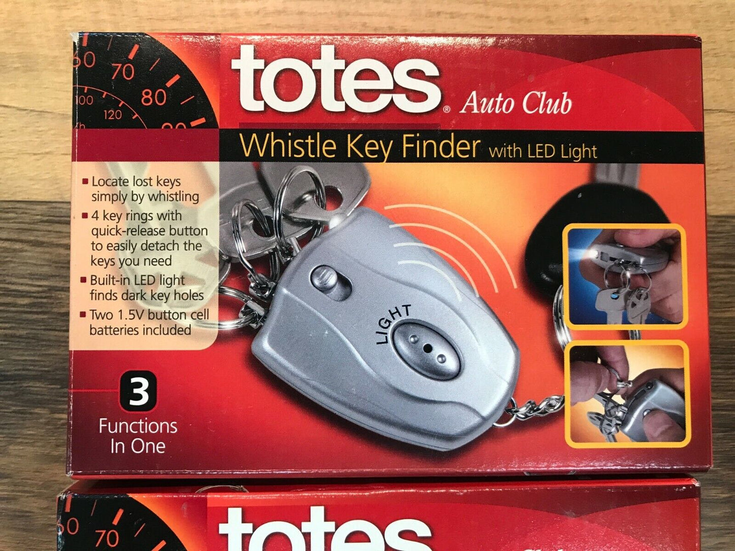 Lot of 2x Totes Auto Club Whistle Key Finder With Led Light - New in Box