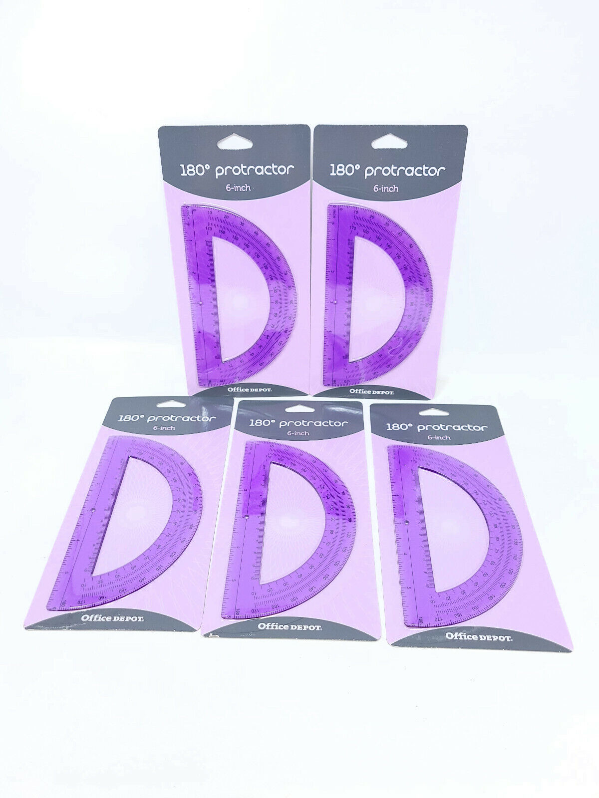 Lot Of 5 Office Depot 6-inch 180 Degree Protractor Item #713-585 A1 - Purple