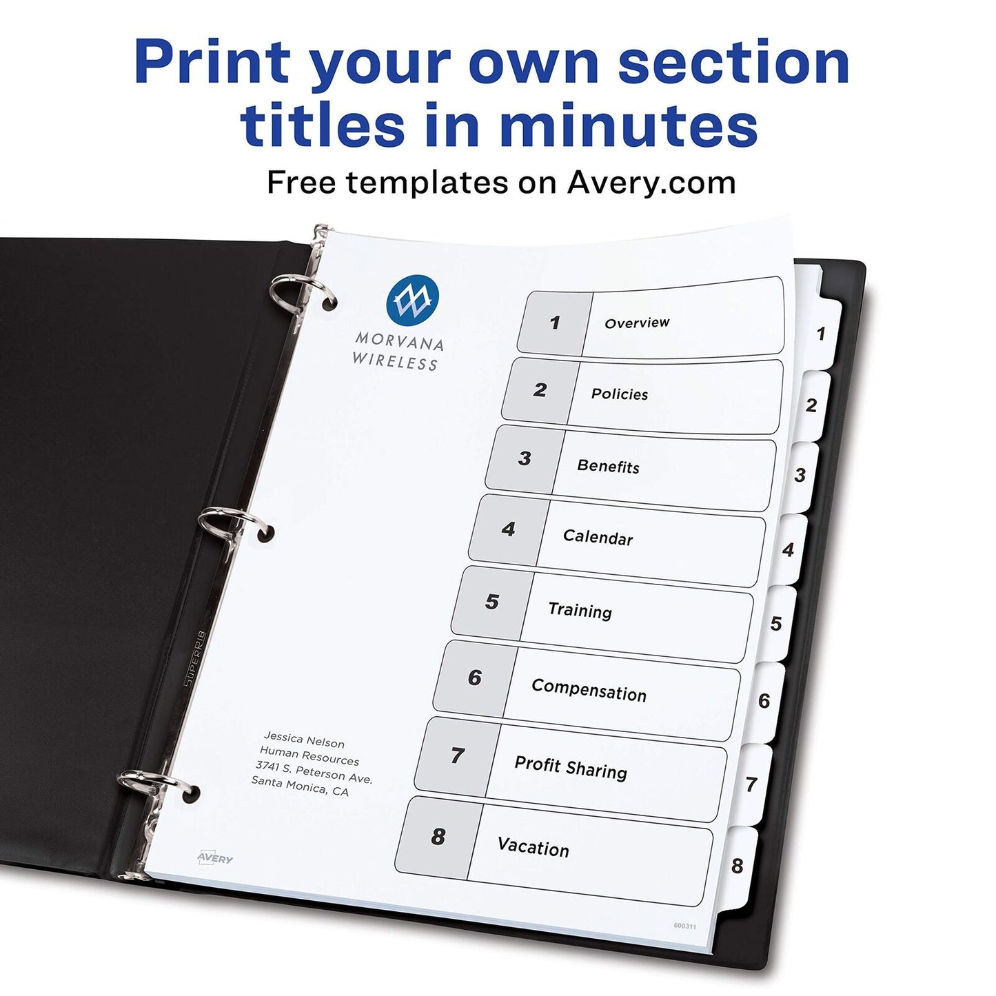 Avery 8-Tab Dividers, Table of Contents, Classic White Tabs, 1 Set (11132)