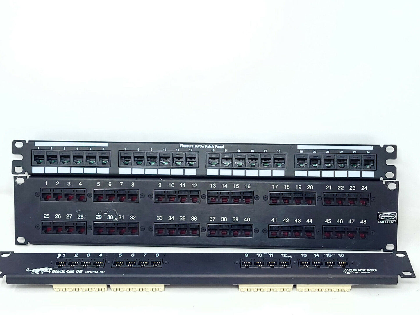 Lot of 3 Rackmount Cat5 Patch Panel 568B, RJ45 Ethernet - 16, 24, 48 - USED
