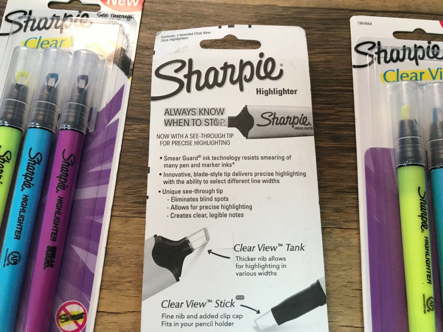 Lot of 4x Sharpie Clear View Stick Highlighters 3/Pkg-Yellow, Blue & Purple -NEW