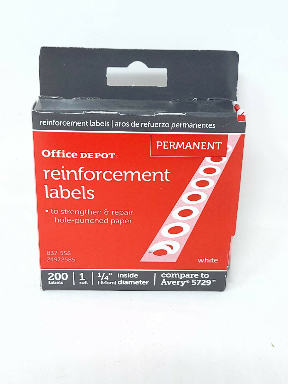 Office Depot Permanent Reinforcement Labels, 1/4", White, 10x Packs Of 200 ct