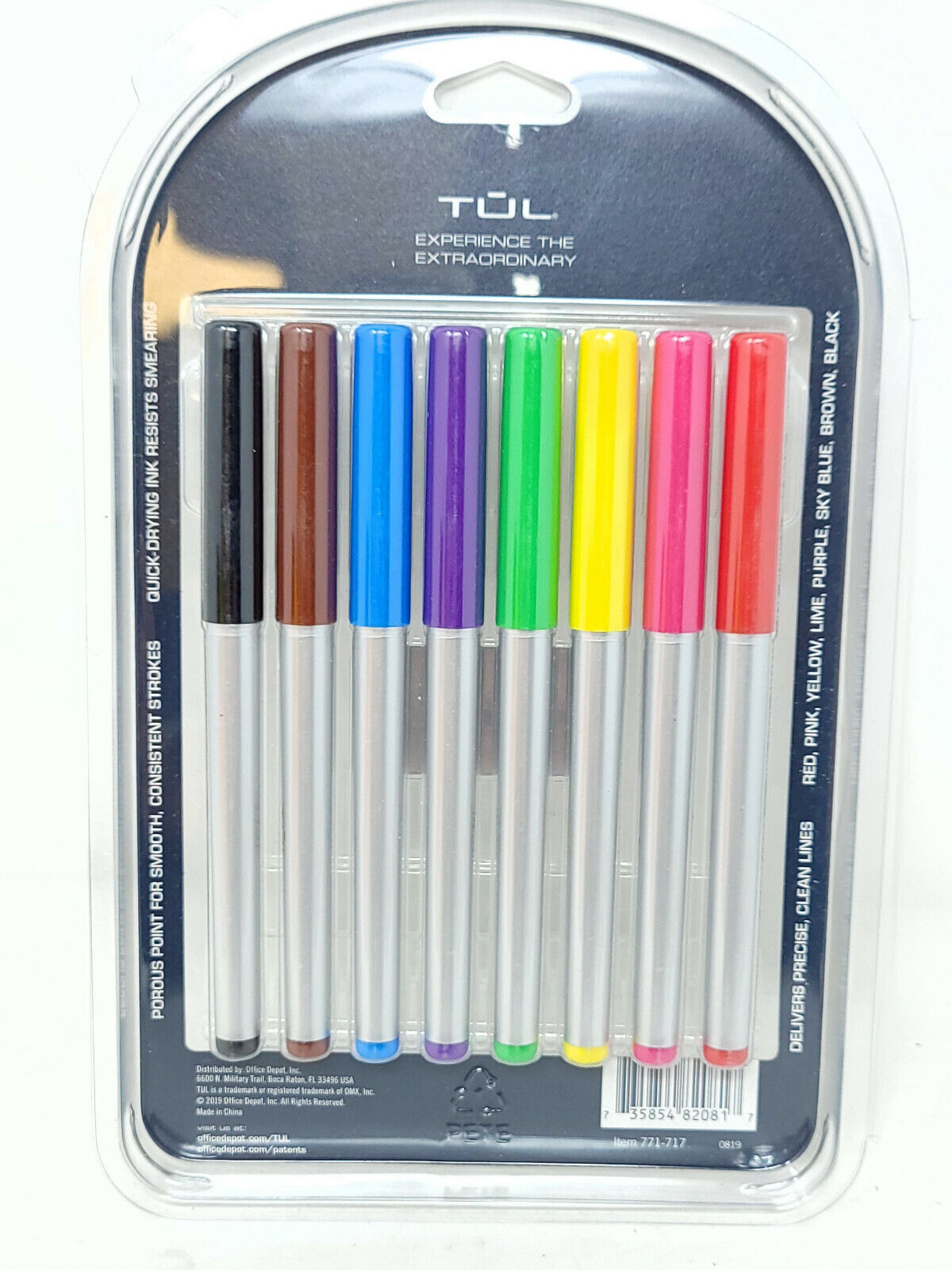 TUL Fine Liner Felt-Tip Pens, Fine Point, 1.0 mm, Assorted Inks, 8 Pack - NEW
