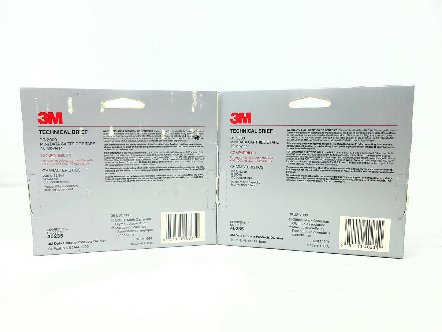 2x 3M DC 2000 Mini Data Cartride 40 MB for QIC-40 QIC-100 IRWIN-40 - NEW NOS
