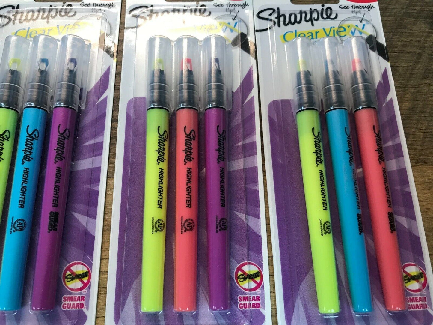 Lot of 4x Sharpie Clear View Stick Highlighters 3/Pkg-Yellow, Blue & Purple -NEW