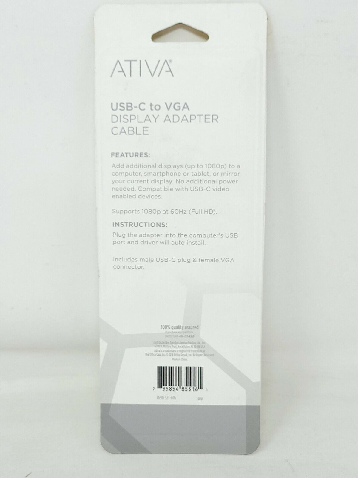 Ativa USB-C to VGA Display Adapter Cable 521-616 - New in box