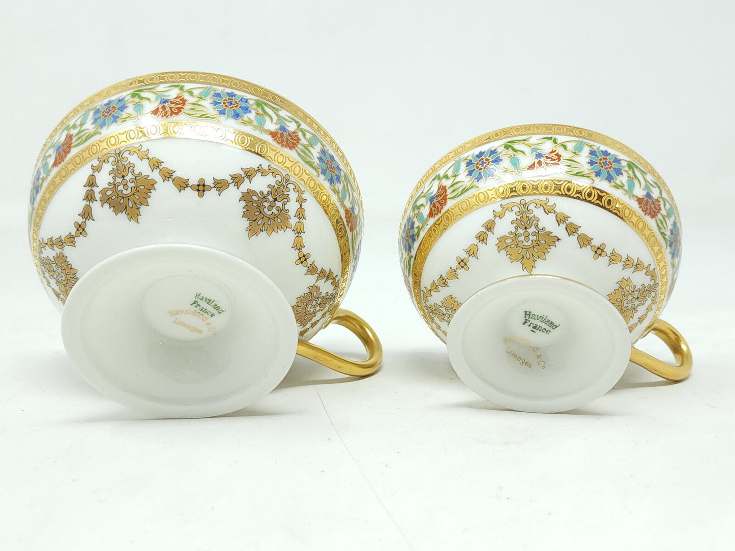 Haviland & Co. Limoges France White & Gold Design Tea Cups - 2 SIZES