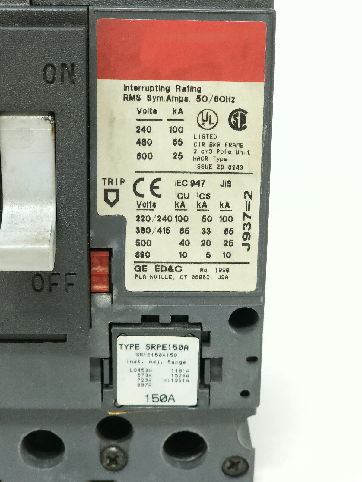 General Electric SELA36AT0150 3-P 150A Spectra 65kAIC 480V Circuit Breaker- READ