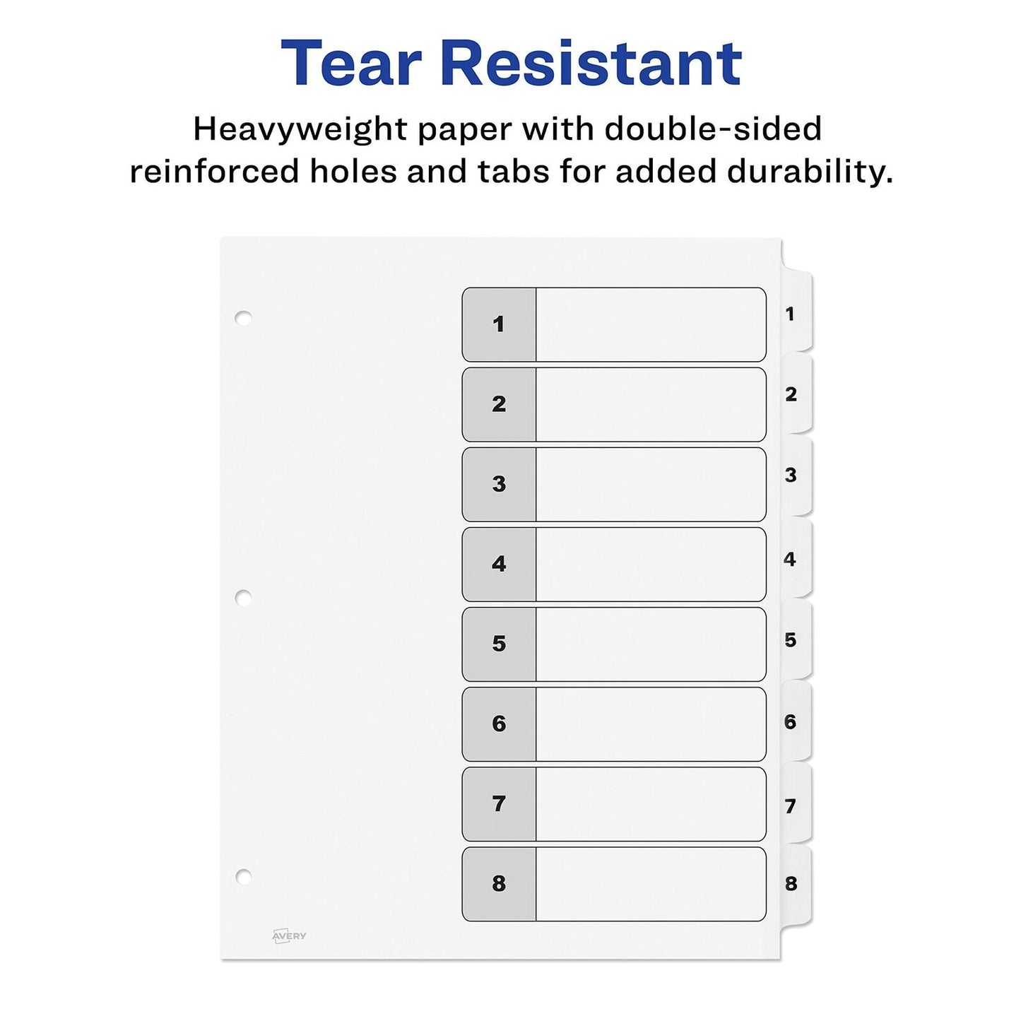 Avery 8-Tab Dividers, Table of Contents, Classic White Tabs, 1 Set (11132)