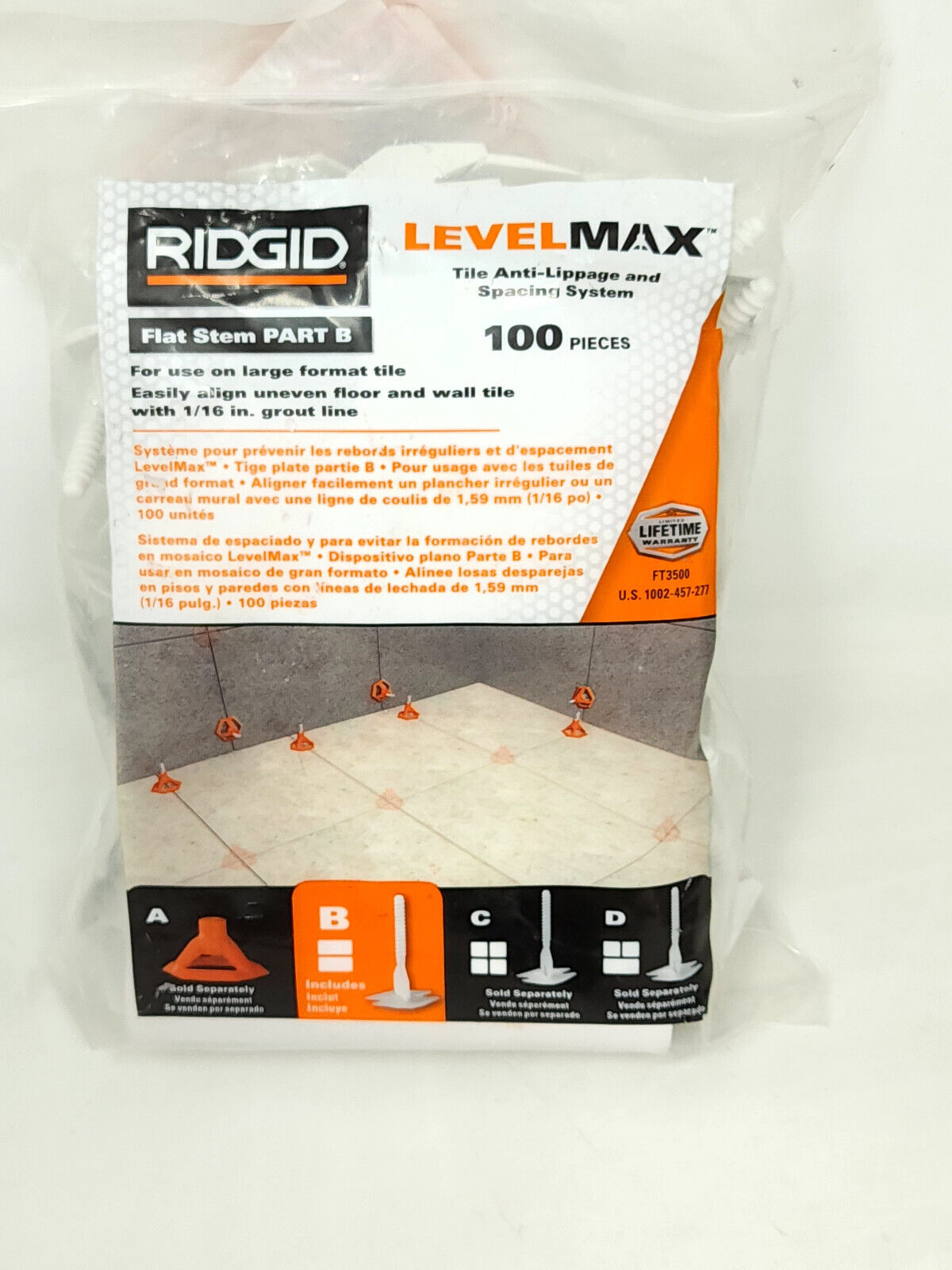 10pks Rigid LevelMax Anti-Lippage & Spacing System Flat Stem PART B,C,D - READ
