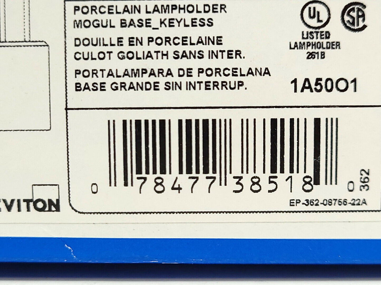 Leviton 8756-J Incandescent Lampholder, Mogul Base, with Leads, 1500 W - NEW
