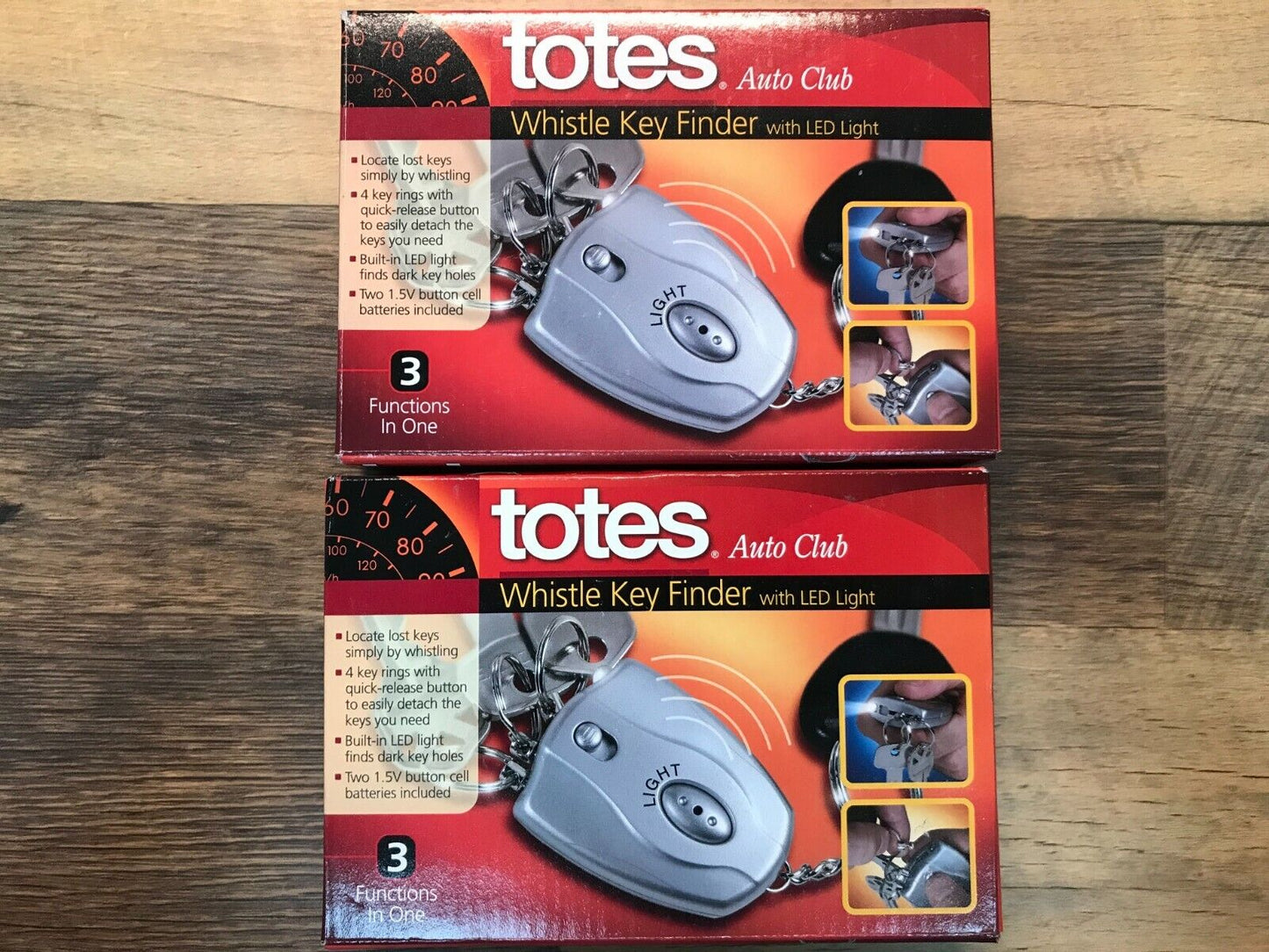 Lot of 2x Totes Auto Club Whistle Key Finder With Led Light - New in Box
