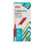 Office Depot Brand Grip Ballpoint Pens, Medium Point, 1.0 mm, White Barrel, Red Ink, Pack of 12